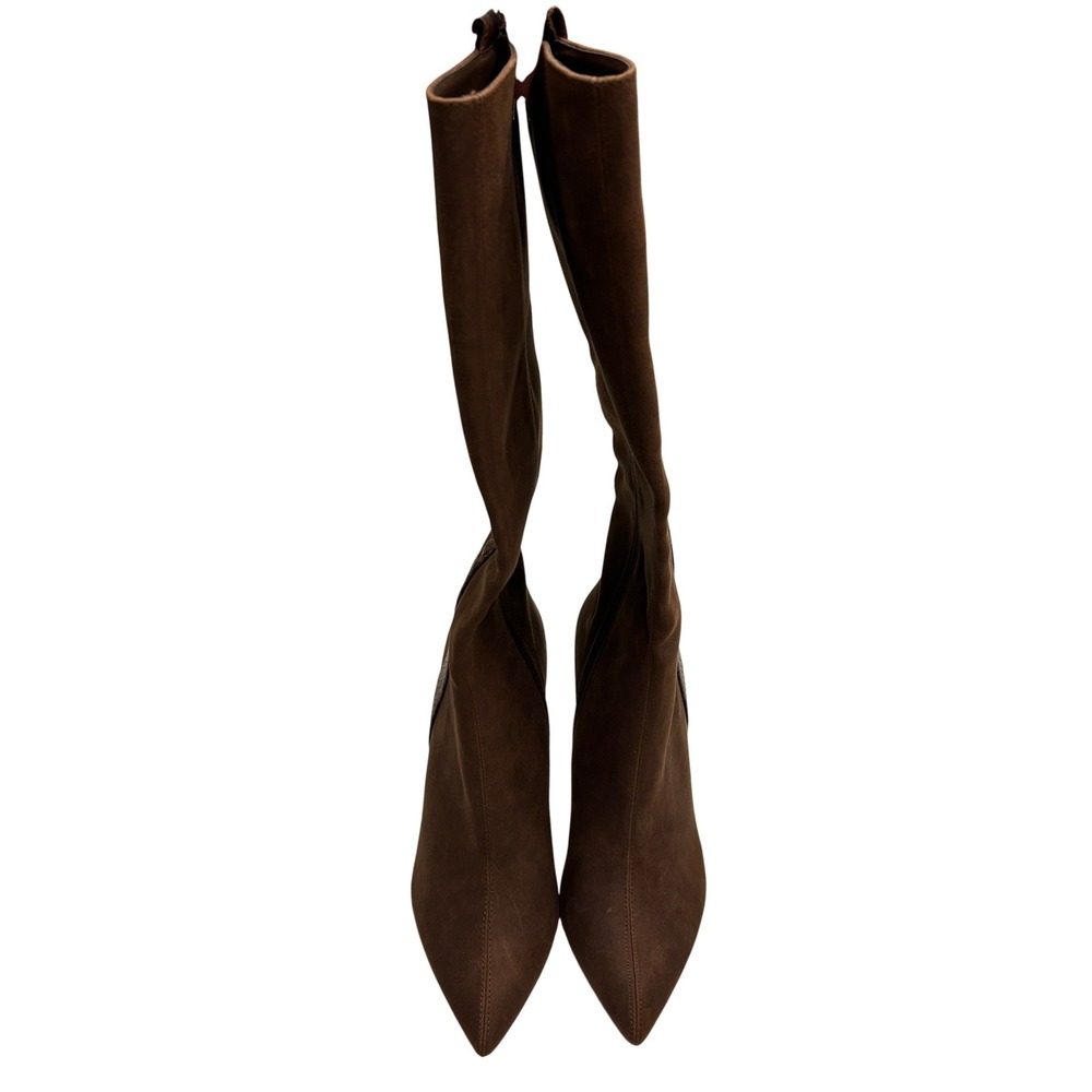 NY Collection Brown Suede Pointed Toe Knee High Stiletto Boots Zip 8.5 - Picture 6 of 14